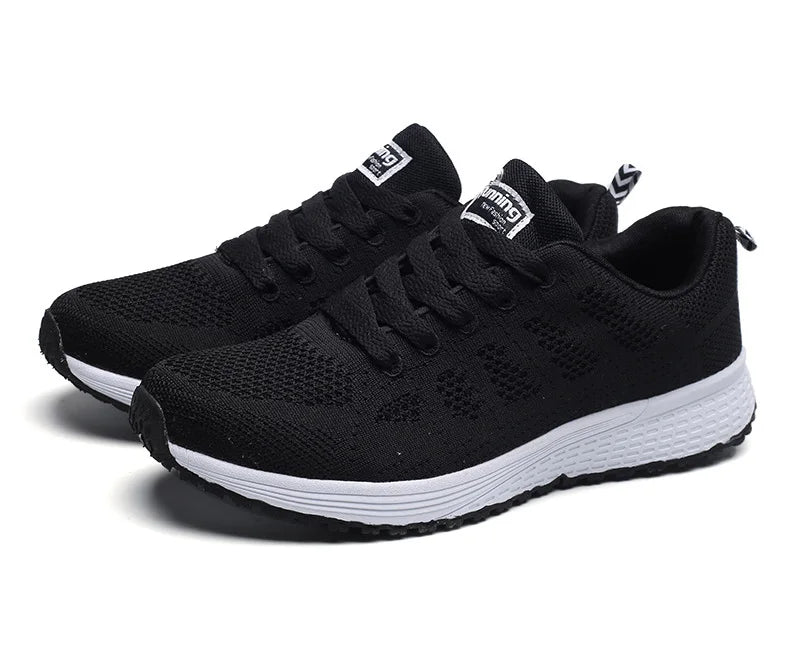 Women's Breathable Mesh Flat Sneakers — Casual Walking & Gym Vulcanized Shoes