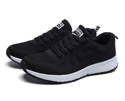 Women's Breathable Mesh Flat Sneakers — Casual Walking & Gym Vulcanized Shoes