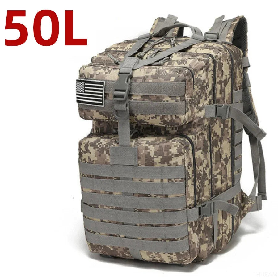 25L/50L Tactical Hiking Backpack — Waterproof Nylon Rucksack for Camping, Trekking, Fishing & Hunting