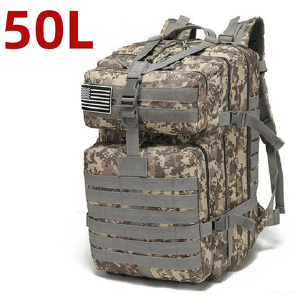25L/50L Tactical Hiking Backpack — Waterproof Nylon Rucksack for Camping, Trekking, Fishing & Hunting