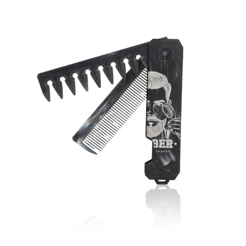 Pocket Folding Wide Tooth Comb Set — 1/2/3-in-1 Plastic Oil Head, Beard & Barber Styling Combs