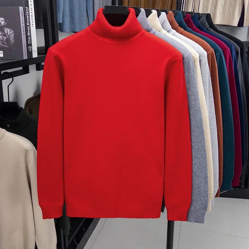 Men's Slim Fit Knitted Turtleneck Sweater — Anti-Pilling Long Sleeve Pullover