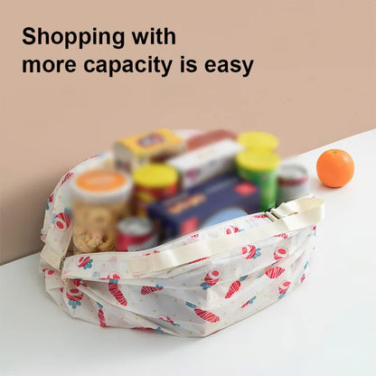 Foldable Eco Reusable Shopping Tote Bag — Cat & Lemon Print Beach, Grocery & Storage Pouch
