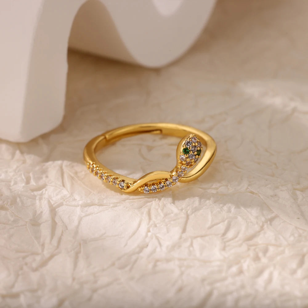 Adjustable 18K Gold-Plated Stainless Steel Zircon Ring – 30 Designs