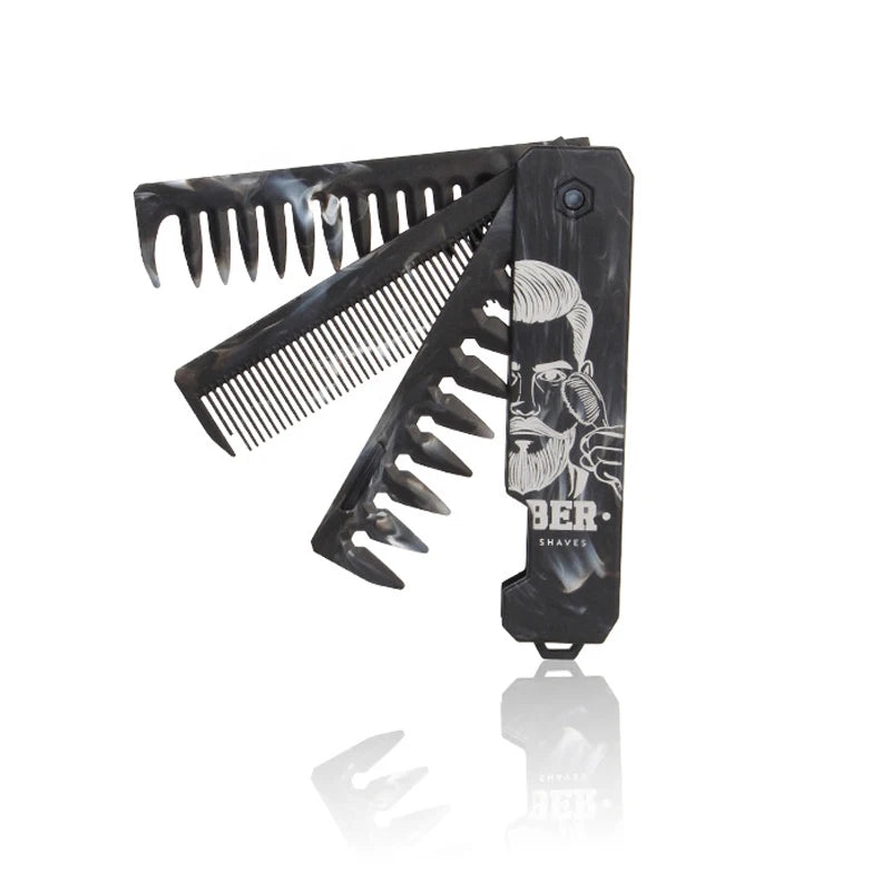Pocket Folding Wide Tooth Comb Set — 1/2/3-in-1 Plastic Oil Head, Beard & Barber Styling Combs