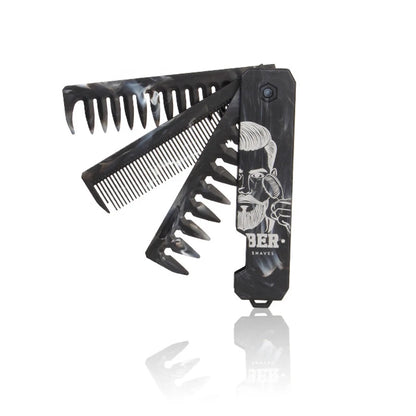 Pocket Folding Wide Tooth Comb Set — 1/2/3-in-1 Plastic Oil Head, Beard & Barber Styling Combs