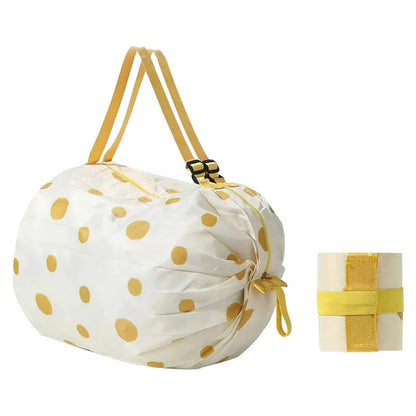 Foldable Eco Reusable Shopping Tote Bag — Cat & Lemon Print Beach, Grocery & Storage Pouch