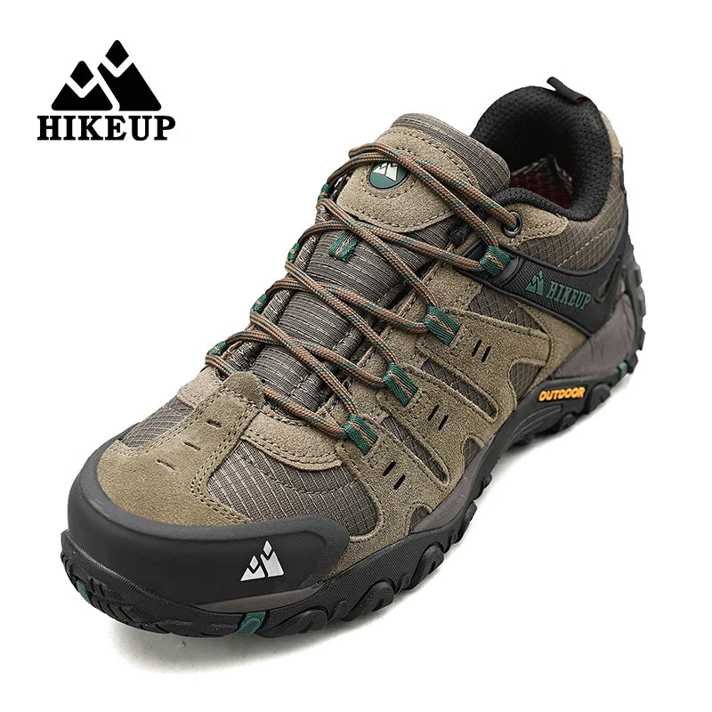 HIKEUP Men's Suede Leather Hiking Shoes — Wear-Resistant Outdoor Trekking, Walking & Tactical Sneakers
