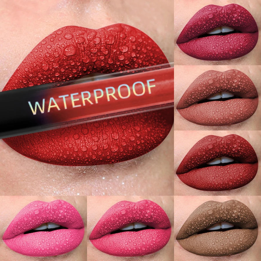19-Color Matte Velvet Liquid Lipstick — Waterproof Long-Lasting Lip Glaze in Nude, Red & Black Shades