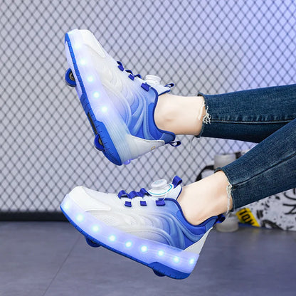 Kids LED Light-Up Roller Skate Shoes — USB Rechargeable Glowing Sneakers for Boys & Girls