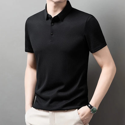 Men's Business Casual Polo Shirt — Breathable Bone Flower Short Sleeve Summer Top