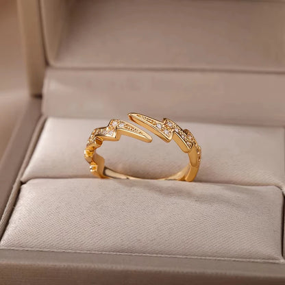 Adjustable 18K Gold-Plated Stainless Steel Zircon Ring – 30 Designs
