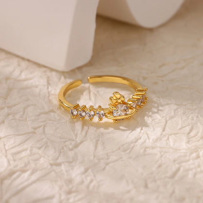 Adjustable 18K Gold-Plated Stainless Steel Zircon Ring – 30 Designs