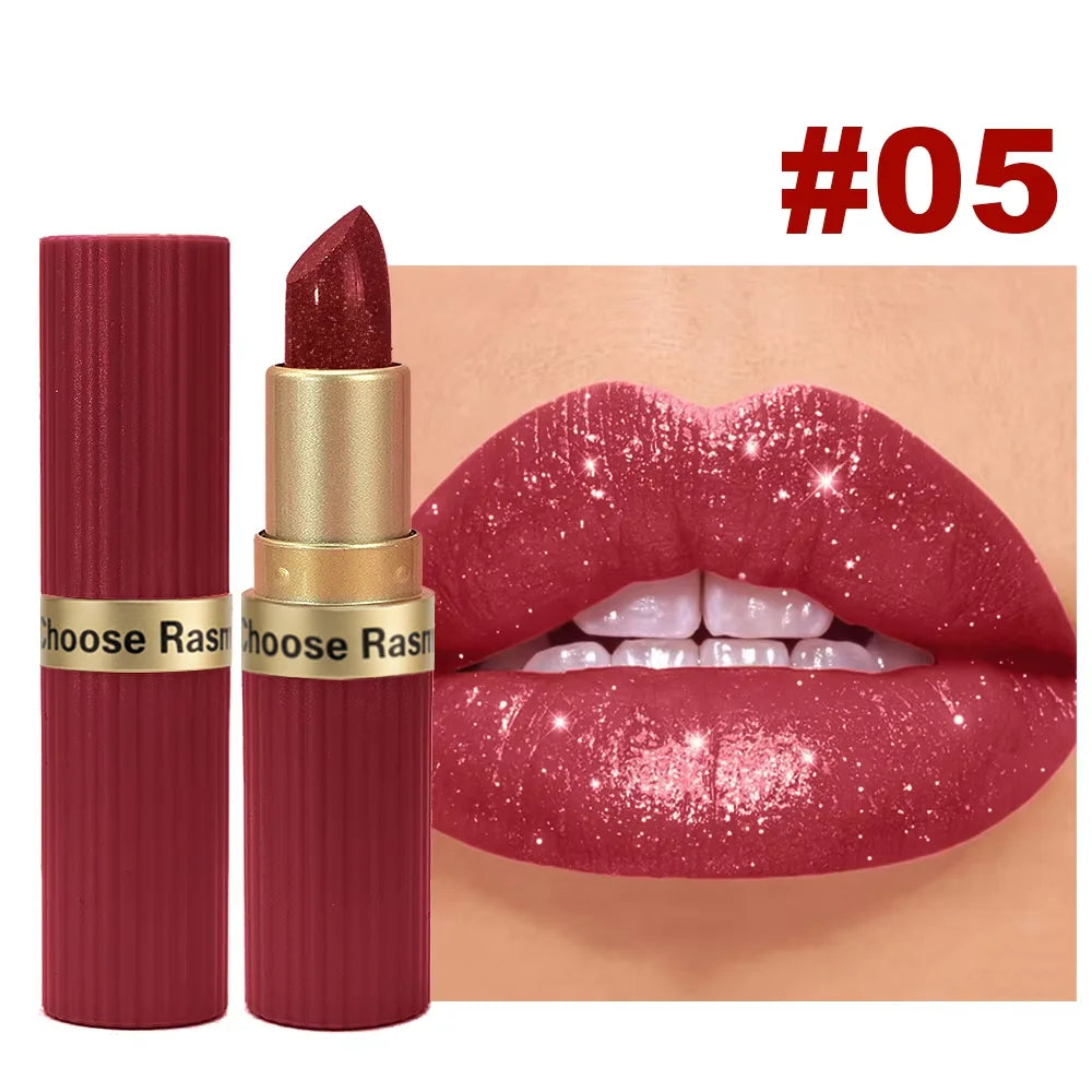 6-Shade Pearlescent Glitter Lipstick – Pink & Nude Tones