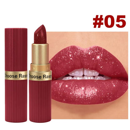 6-Shade Pearlescent Glitter Lipstick – Pink & Nude Tones