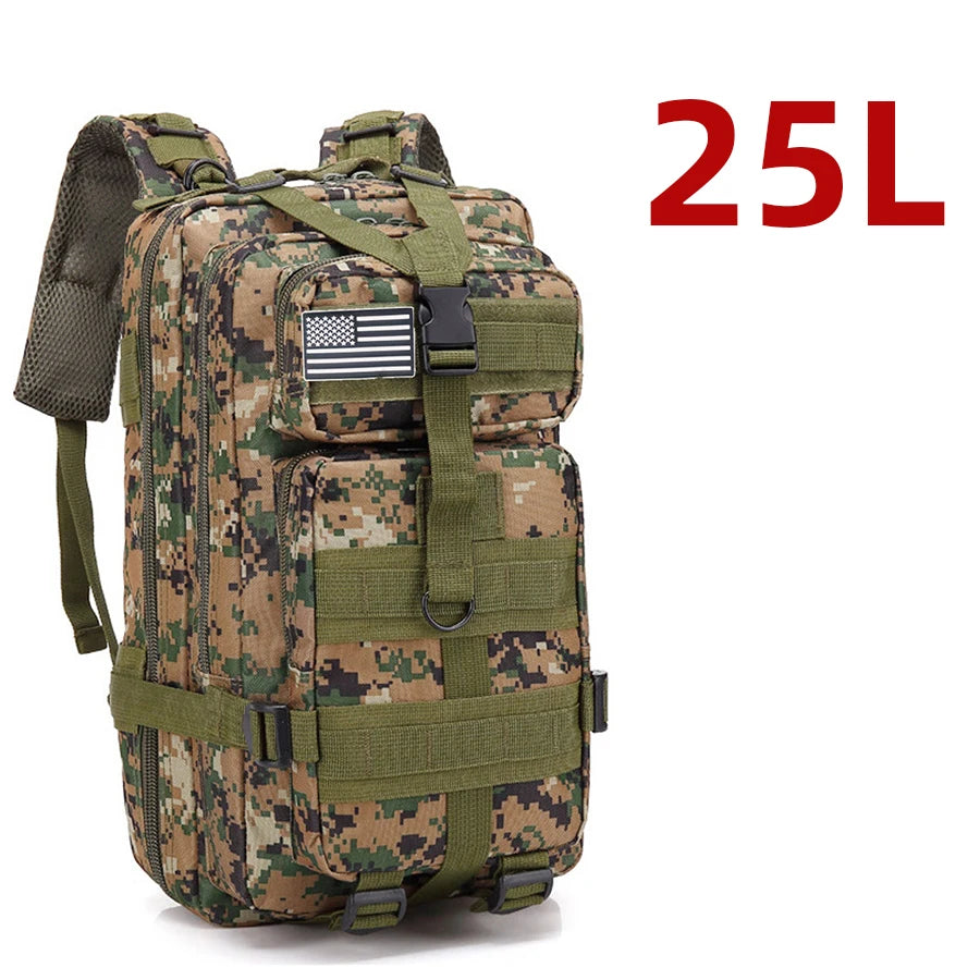 25L/50L Tactical Hiking Backpack — Waterproof Nylon Rucksack for Camping, Trekking, Fishing & Hunting