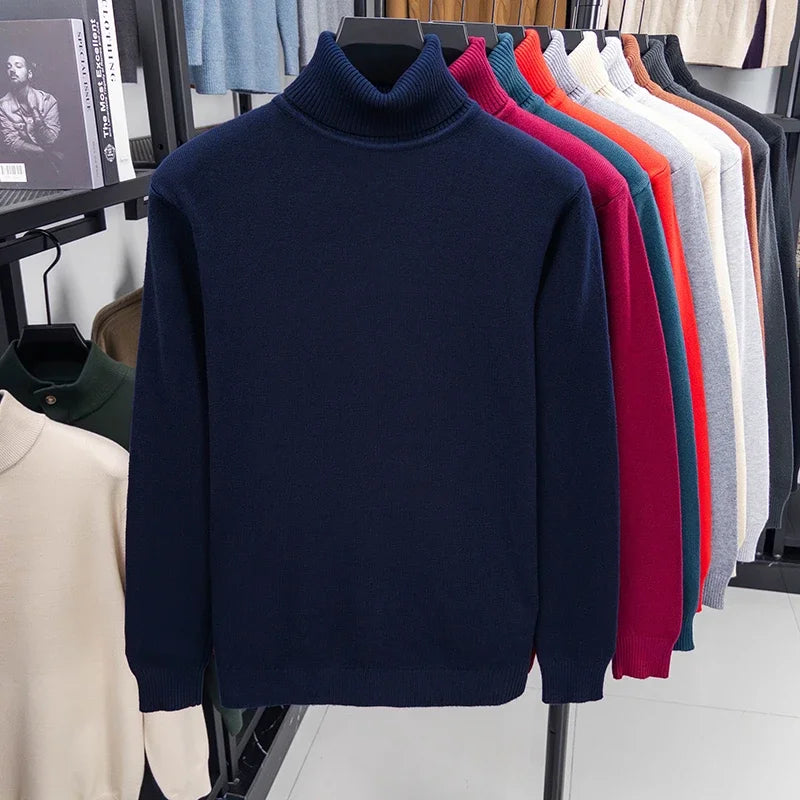 Men's Slim Fit Knitted Turtleneck Sweater — Anti-Pilling Long Sleeve Pullover