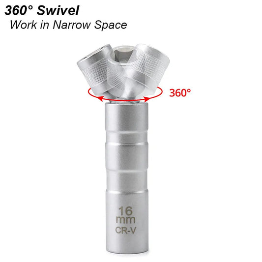 Spark Plug Socket Wrench Adapter Kit — 14mm & 16mm Magnetic Swivel Torque Removal Tool for Cars