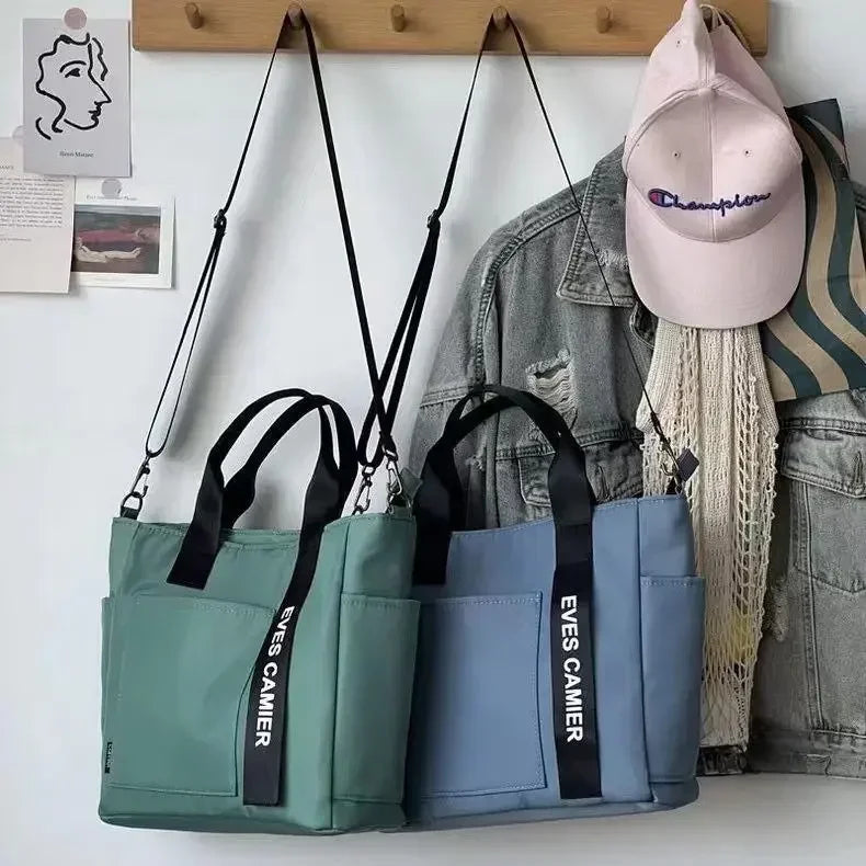 Nylon Waterproof Canvas Tote Bag — Large Capacity Casual Messenger Shoulder Bag for Women & Students