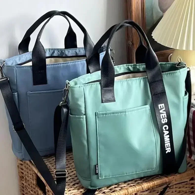 Nylon Waterproof Canvas Tote Bag — Large Capacity Casual Messenger Shoulder Bag for Women & Students