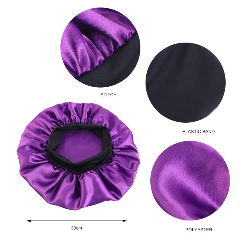 Women's Satin Sleep Bonnet — Wide-Brimmed Night Cap & Head Wrap with Elastic Band for Hair Care
