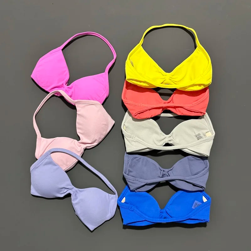 Women's Sports Strappy Yoga Bra — High Support Backless Halter Fitness Workout & Running Bra