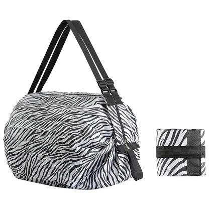 Foldable Eco Reusable Shopping Tote Bag — Cat & Lemon Print Beach, Grocery & Storage Pouch
