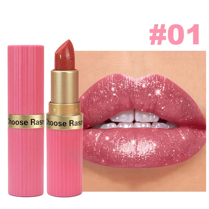 6-Shade Pearlescent Glitter Lipstick – Pink & Nude Tones