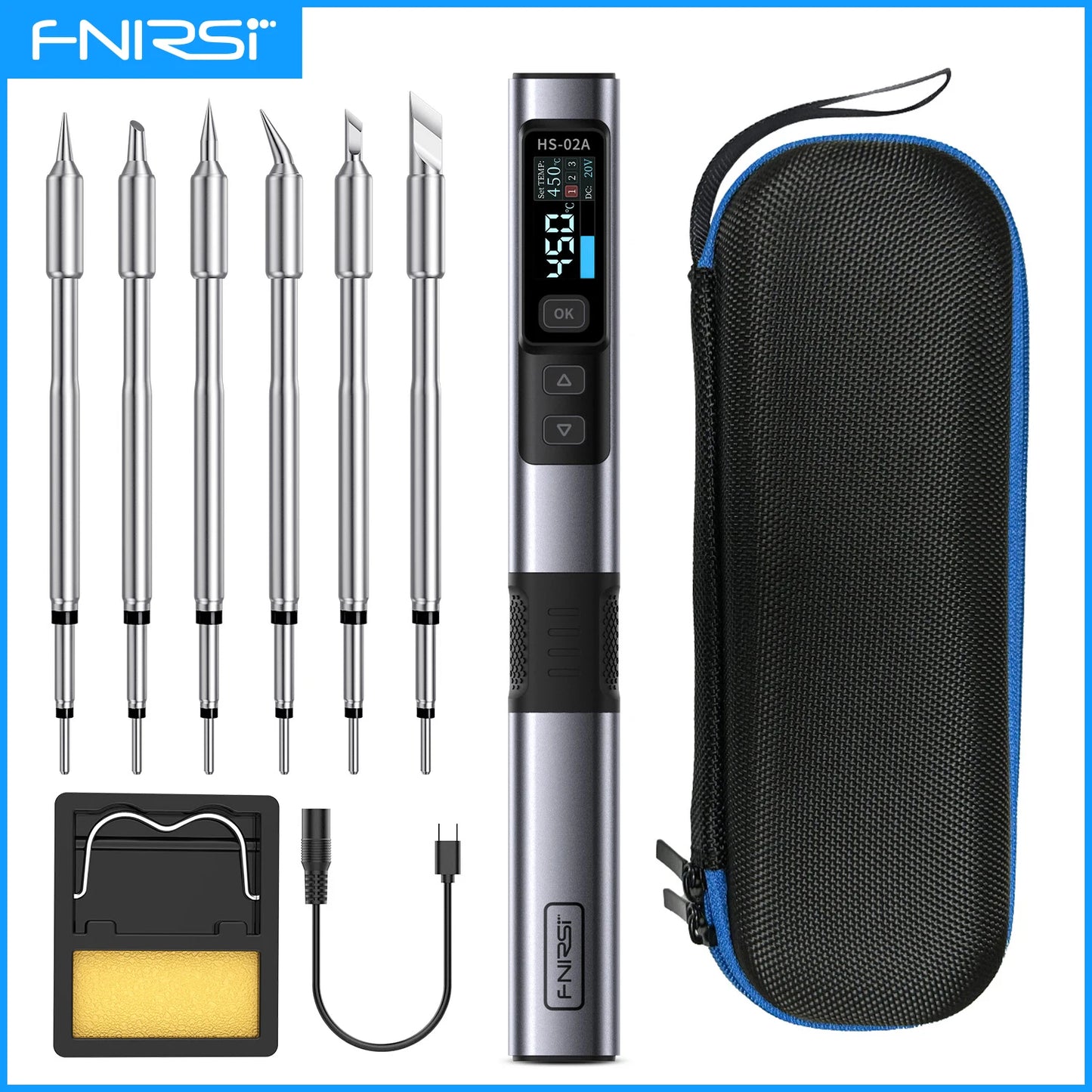 FNIRSI HS-02 Portable Soldering Iron — 100W PD, Adjustable 100-450°C Temperature & Fast Heating