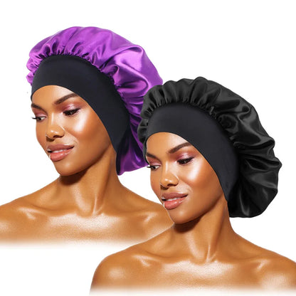 Women's Satin Sleep Bonnet — Wide-Brimmed Night Cap & Head Wrap with Elastic Band for Hair Care