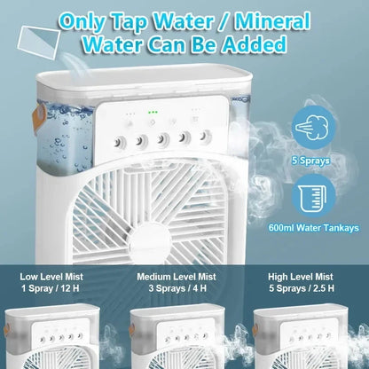 3-in-1 Mini Air Cooler Fan — Portable USB Humidifier, LED Night Light & Personal Air Conditioner