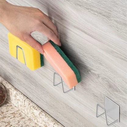 Self-Adhesive Kitchen Sink Sponge Holder — Stainless Steel Drain Drying Rack & Wall Hook Organizer
