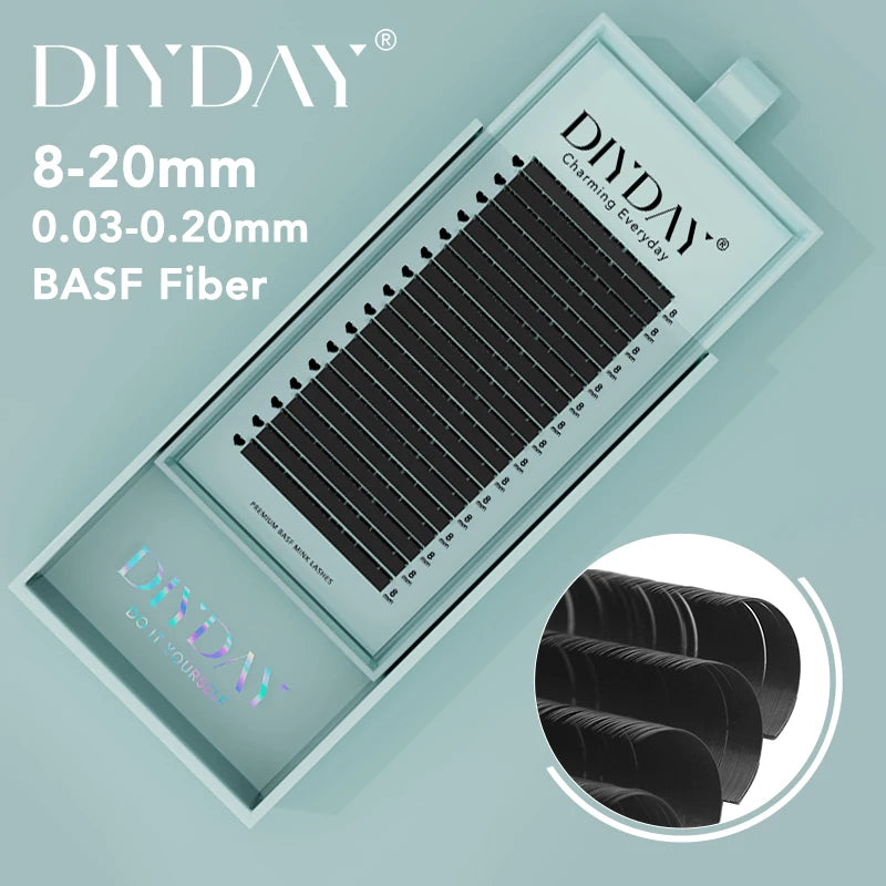 DIYDAY 16-Row Mink Individual Eyelash Extensions — B C CC D DD Curl Natural False Lashes for Makeup