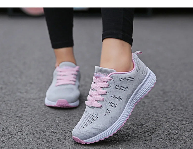 Women's Breathable Mesh Flat Sneakers — Casual Walking & Gym Vulcanized Shoes