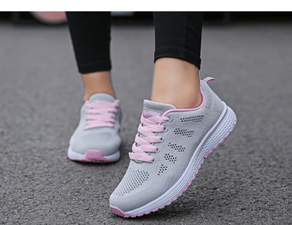 Women's Breathable Mesh Flat Sneakers — Casual Walking & Gym Vulcanized Shoes