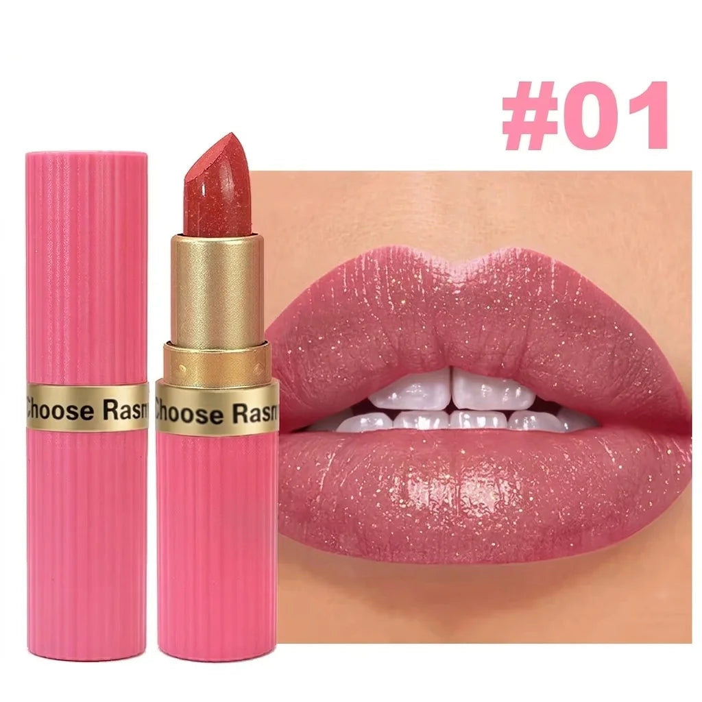 6-Shade Pearlescent Glitter Lipstick – Pink & Nude Tones
