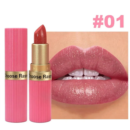 6-Shade Pearlescent Glitter Lipstick – Pink & Nude Tones