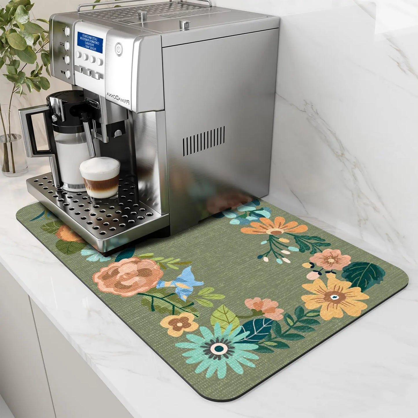 Anti-Slip Coffee Station Mat — Rubber-Backed Water-Absorbent Dish Drying & Drainage Pad for Kitchen Worktops
