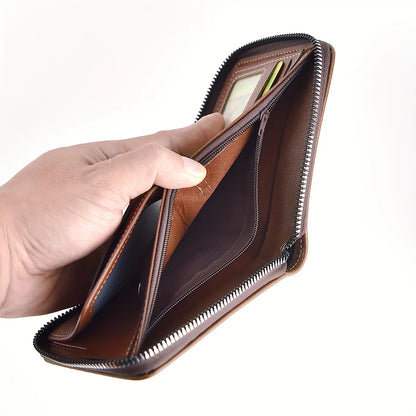 Men's PU Wax Oil Skin Zipper Wallet — Short Coin Purse & Card Holder with Zip-Around Closure