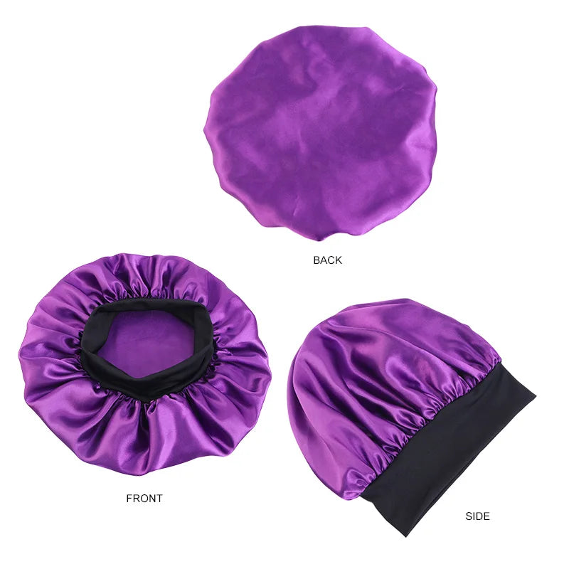 Women's Satin Sleep Bonnet — Wide-Brimmed Night Cap & Head Wrap with Elastic Band for Hair Care