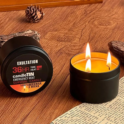 36-Hour Emergency Beeswax Survival Candle — 3-Wick Long Lasting Aroma Candle for Home & Camping