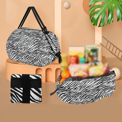 Foldable Eco Reusable Shopping Tote Bag — Cat & Lemon Print Beach, Grocery & Storage Pouch