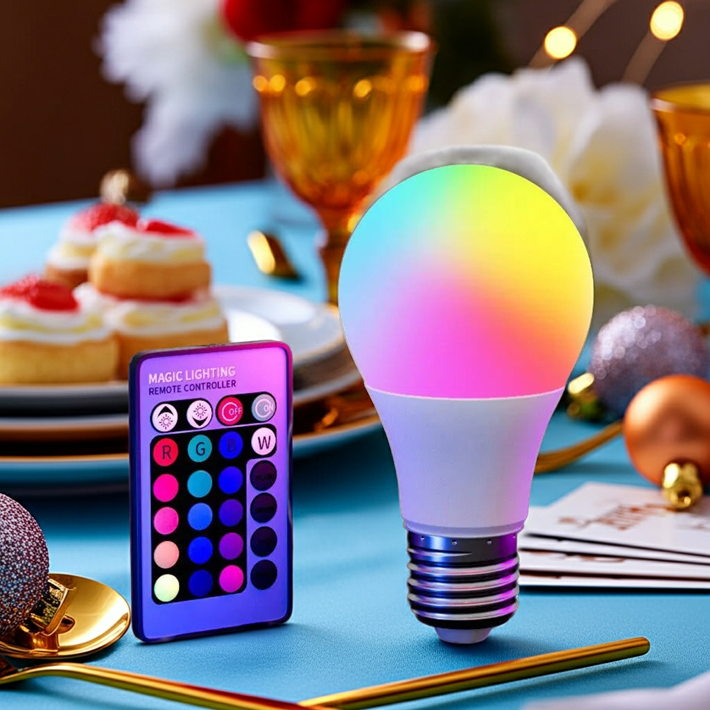 16-Color RGB Smart LED Bulb — Dimmable E27 220V Atmosphere Light with 24-Key Remote Control