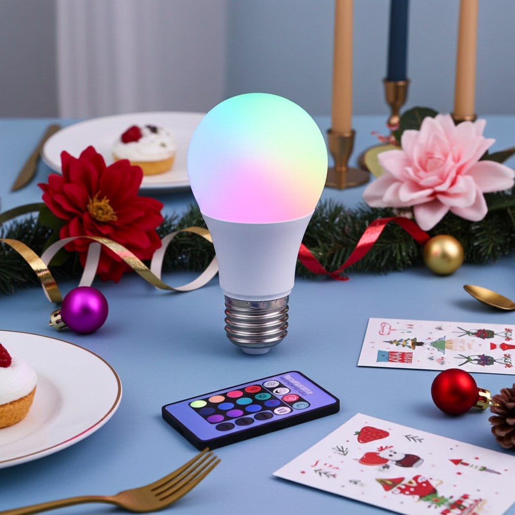 16-Color RGB Smart LED Bulb — Dimmable E27 220V Atmosphere Light with 24-Key Remote Control