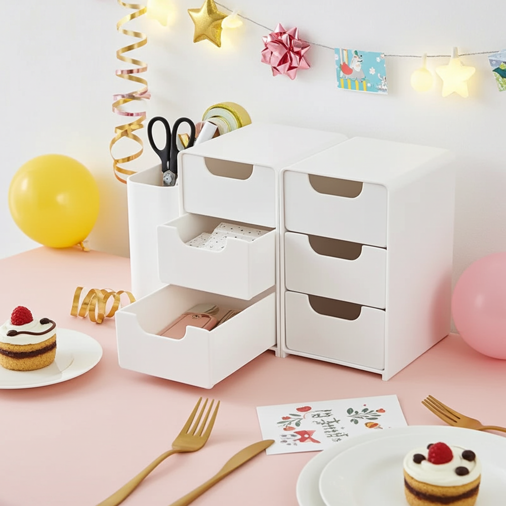 3-Tier Desk Organizer with Storage Drawers — Portable Partition Box for Stationery, Jewelry & Cosmetics