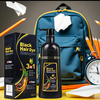 3-in-1 Natural Black Herbal Hair Dye Shampoo — Quick Color, Moisturizing & Conditioning Hair Care