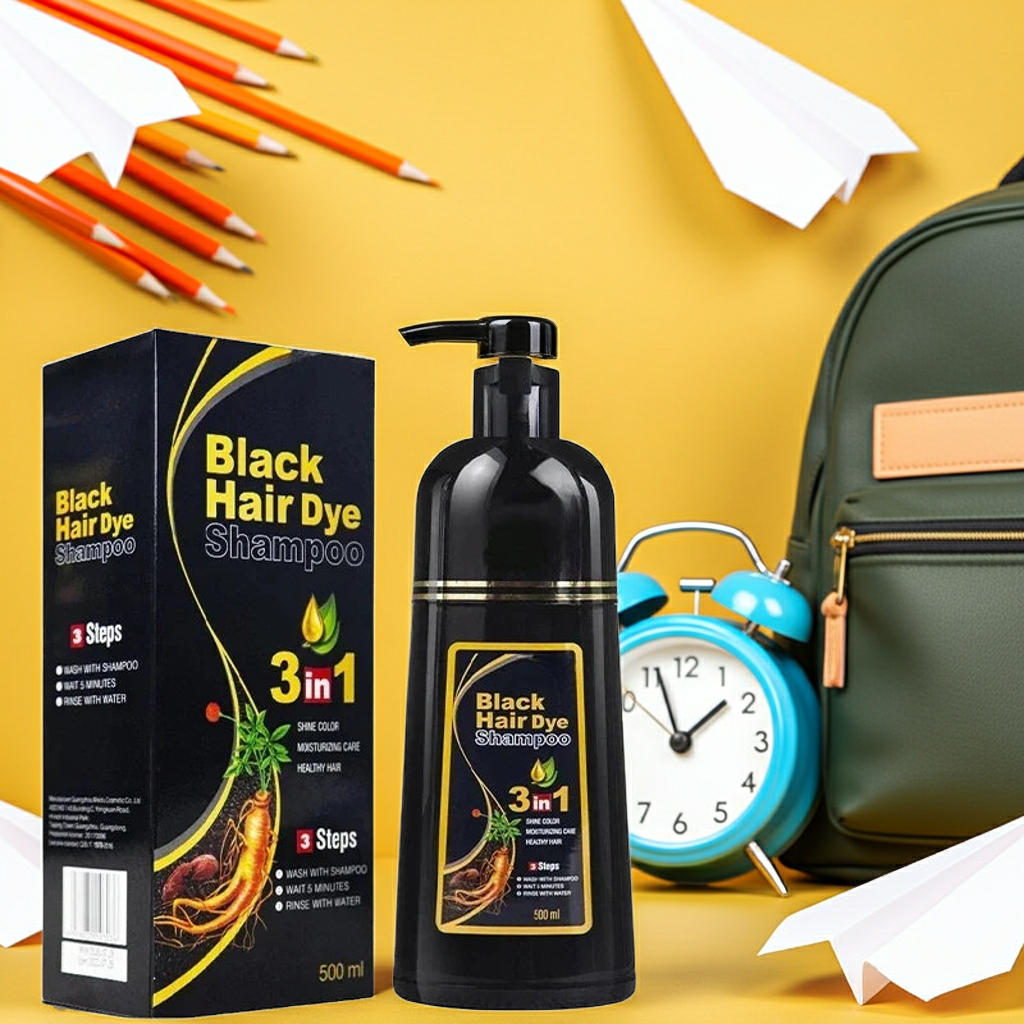 3-in-1 Natural Black Herbal Hair Dye Shampoo — Quick Color, Moisturizing & Conditioning Hair Care