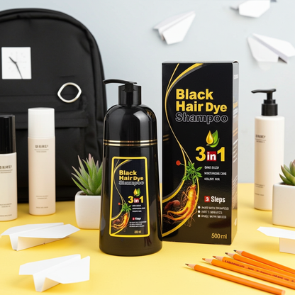 3-in-1 Natural Black Herbal Hair Dye Shampoo — Quick Color, Moisturizing & Conditioning Hair Care