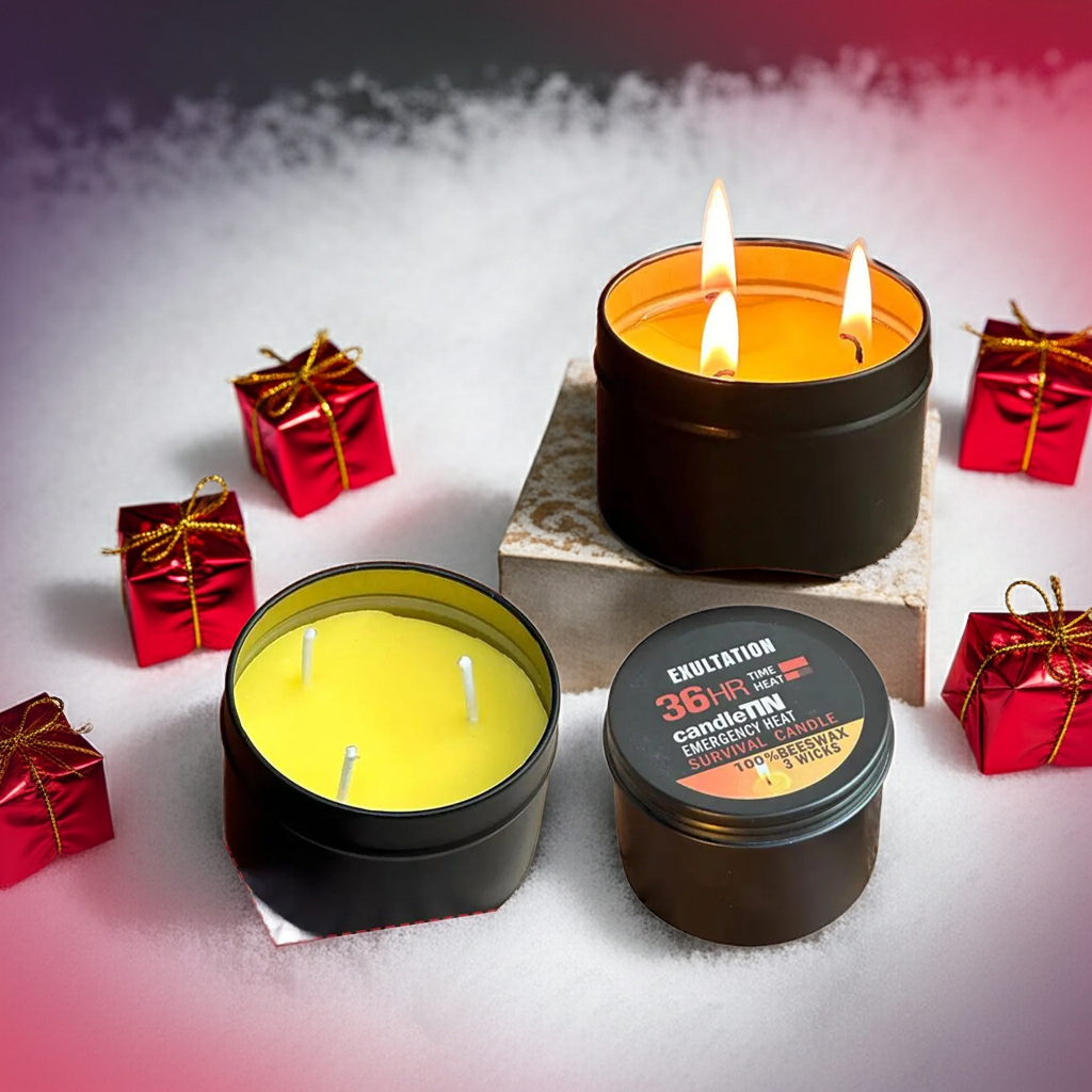 36-Hour Emergency Beeswax Survival Candle — 3-Wick Long Lasting Aroma Candle for Home & Camping